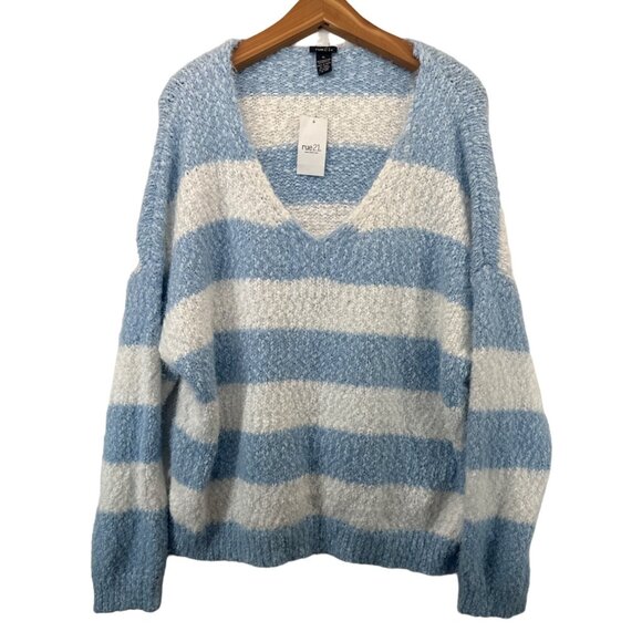 Rue21 Sweaters - Rue21 Womens Sweater Sz XL NEW w/Tags Blue Striped V-Neck Cozy Comfy Classic